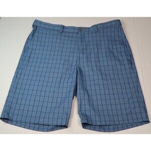 Haggar Cool 18 Pro Shorts Mens Sz 36 Blue Plaid Golf Expandable Waist Quick Dry